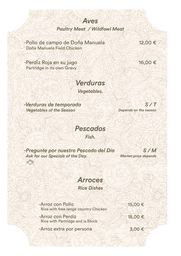 La carta completa del restaurante El Castillo de Medina 