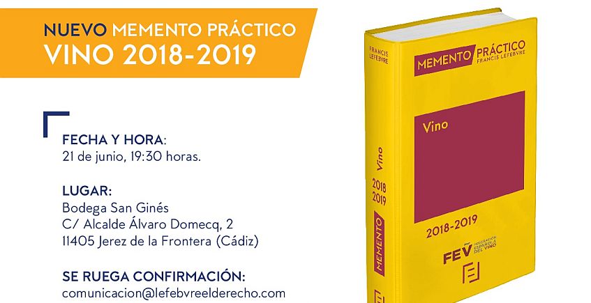 21 de junio. Jerez. Presentación del Memento Práctico Vino 2018-2019