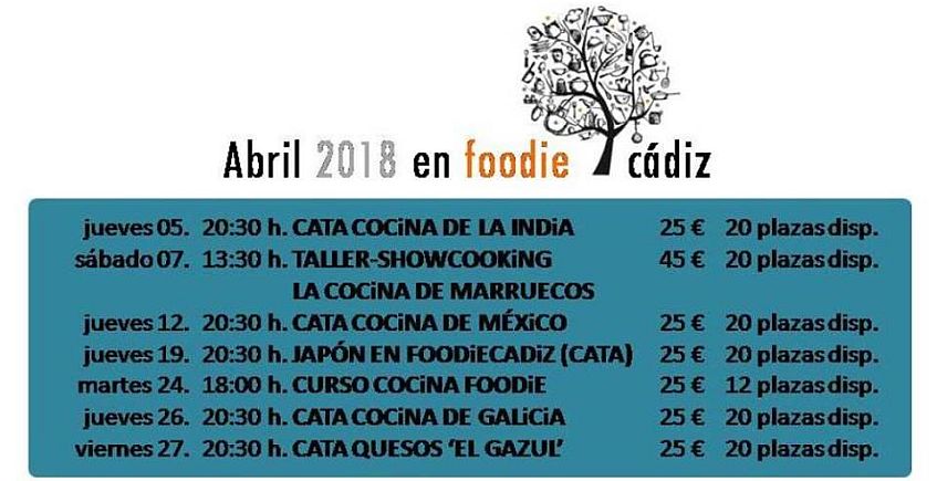 Del 5 al 27 de abril. Cádiz. Programación del mes de abril de Foodie Cádiz.