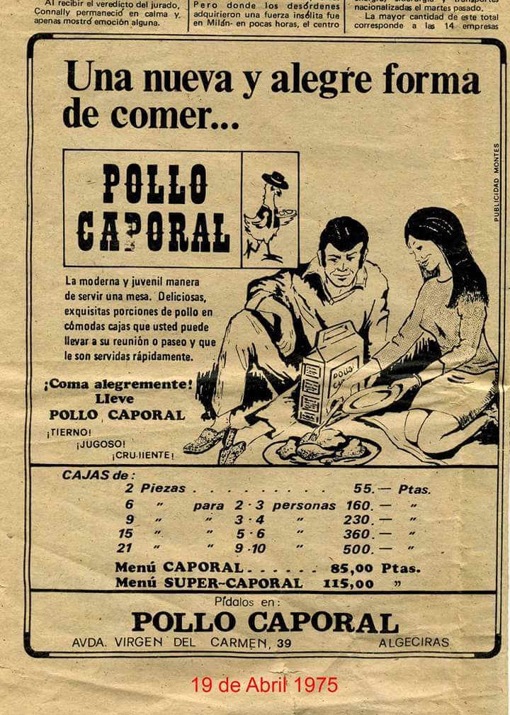 Publicidad del primer año de vida del restaurante Pollo Caporal. Imagen cedida